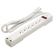 Surge Protector, 6 AC Outlets/2 USB Ports, 6 ft Cord, 1,080 J, White