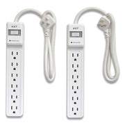 Surge Protector, 6 AC Outlets, 2.5 ft Cord, 500 J, White, 2/Pack