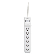 Surge Protector, 6 AC Outlets, 2.5 ft Cord, 500 J, White, 2/Pack