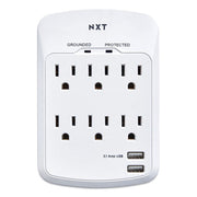 Wall-Mount Surge Protector, 6 AC Outlets/2 USB Ports, 1,200 J, White