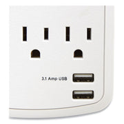 Wall-Mount Surge Protector, 6 AC Outlets/2 USB Ports, 1,200 J, White