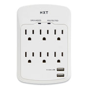 Wall-Mount Surge Protector, 6 AC Outlets/2 USB Ports, 1,200 J, White