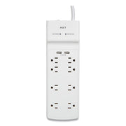 Surge Protector, 8 AC Outlets/2 USB Ports, 6 ft Cord, 2,100 J, White