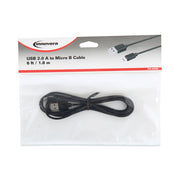 USB to Micro USB Cable, 6 ft, Black