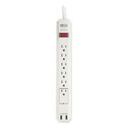 Protect It! Surge Protector, 6 AC Outlets/2 USB Ports, 6 ft Cord, 990 J, Cool Gray