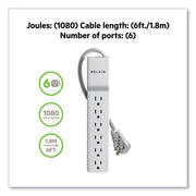 Home/Office Surge Protector with Rotating Plug, 6 AC Outlets, 6 ft Cord, 720 J, White