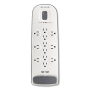 Home/Office Surge Protector, 12 AC Outlets, 6 ft Cord, 3,996 J, White/Black