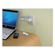 Wall Mount Surge Protector, 3 AC Outlets/2 USB Ports, 918 J, Gray/White