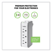 Wall Mount Surge Protector, 3 AC Outlets/2 USB Ports, 918 J, Gray/White