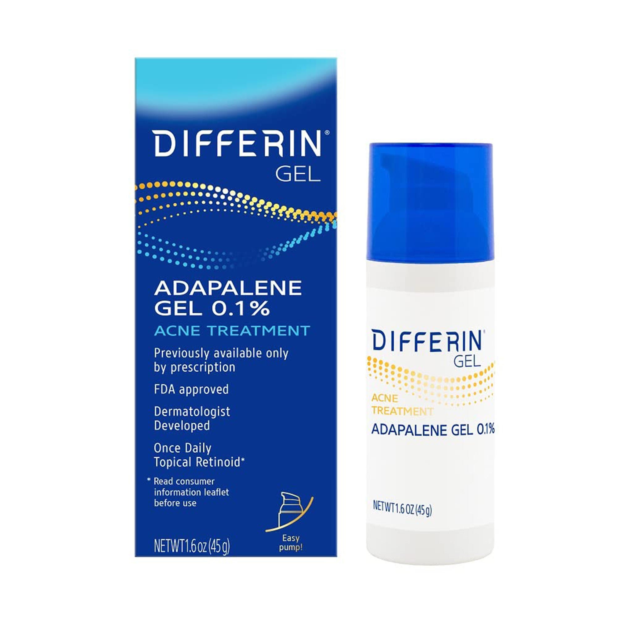 Differin? 0.1% Adapalene Gel Acne Treatment, 45-gram Pump Bottle