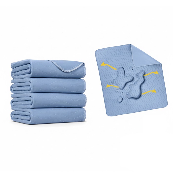 Waterproof Reusable Heavy Absorbency Incontinence Bed Pads (34” x 36”, Blue, Pack of 4)