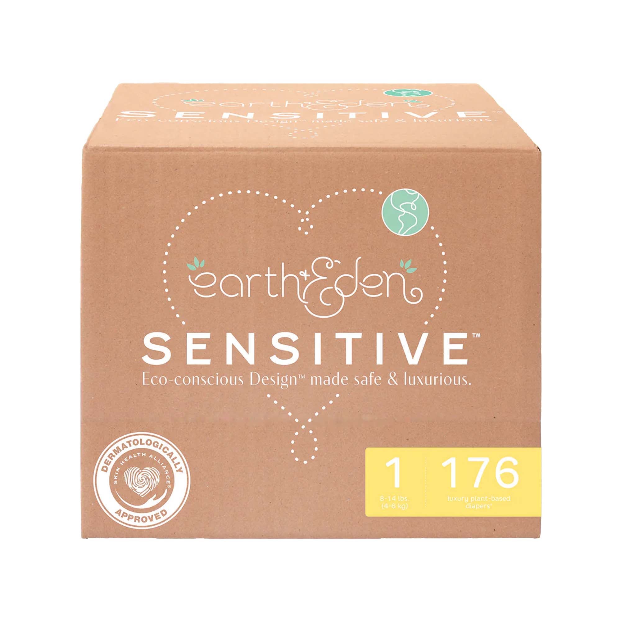 Earth & Eden Sensitive Baby Diapers, Size 1 for Babies Weighing 8 ? 14 lbs.