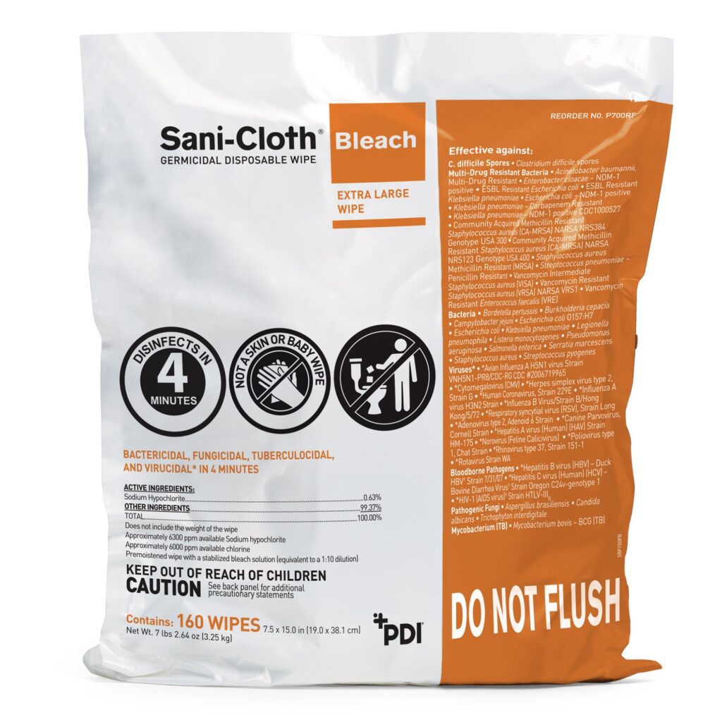 Sani-Cloth? Bleach Germicidal Extra Large Disinfectant Wipes, 7.5 x 15 Inch