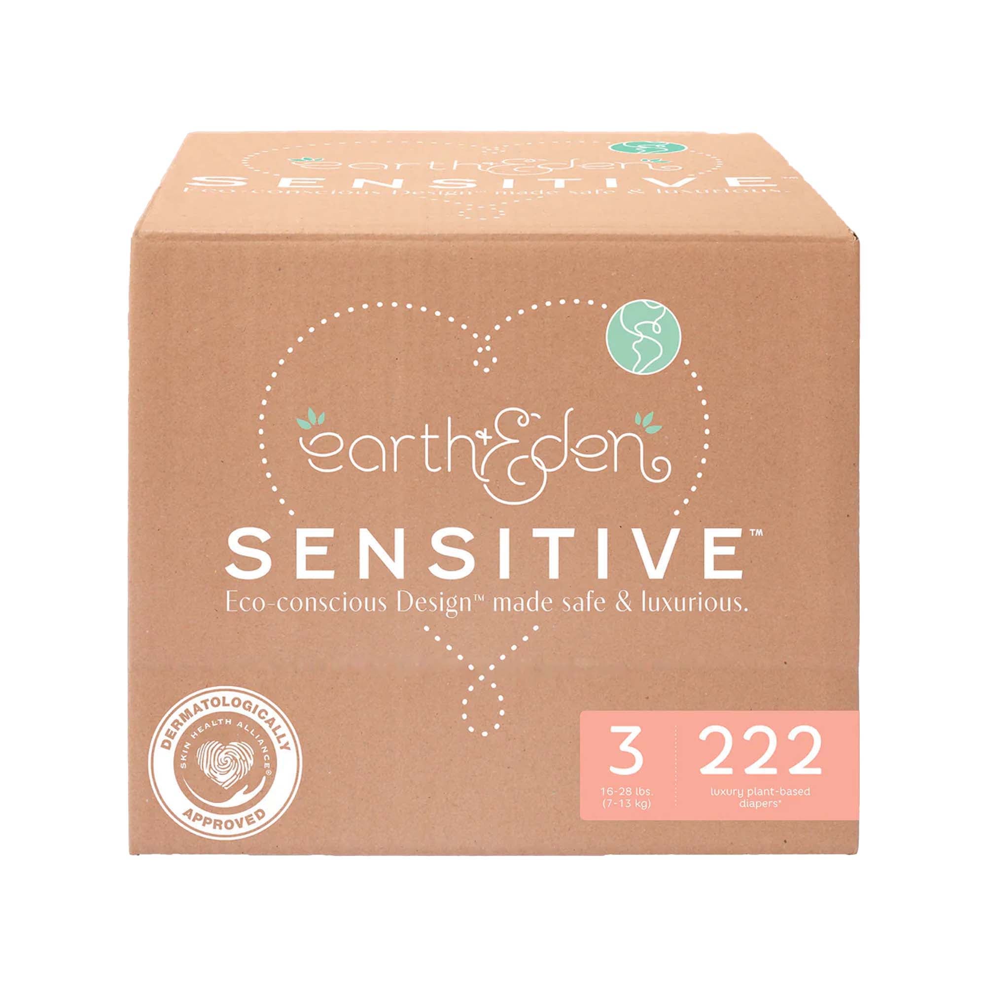 Earth & Eden Sensitive Baby Diapers, Size 3 for Babies Weighing 16 ? 28 lbs.