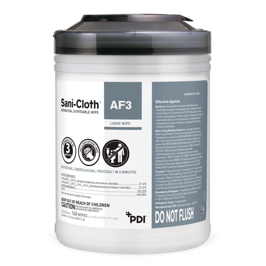 Sani-Cloth? AF3 Germicidal Large Disinfectant Wipes, Canister, 160 ct.